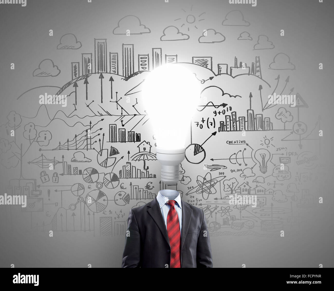 Idea concept with businessman and light bulb instead of his head Stock ...