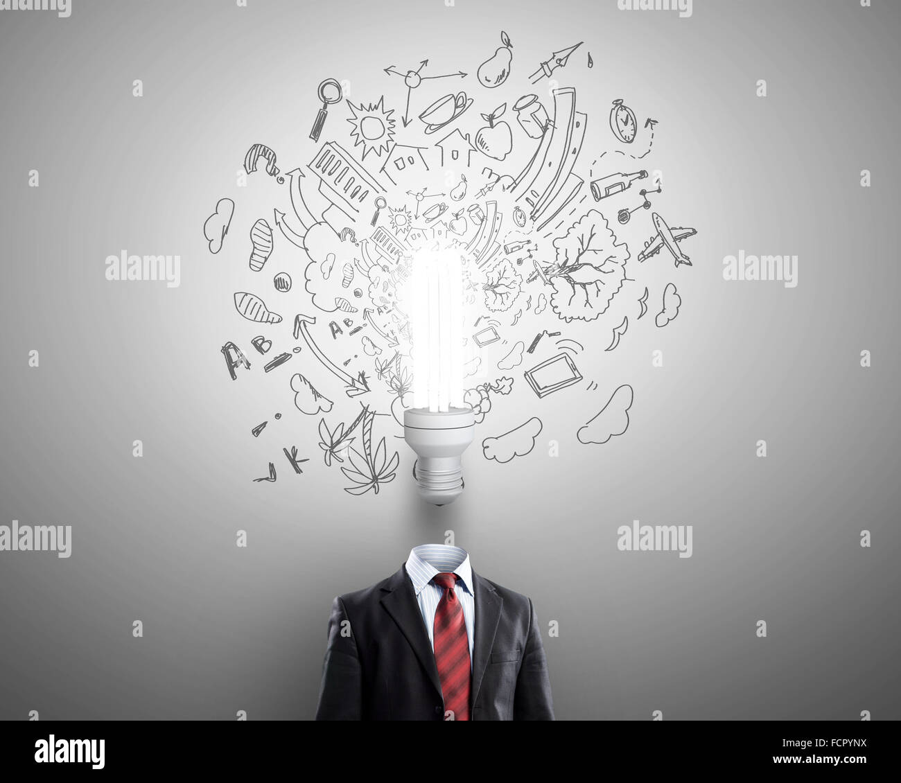 Idea concept with businessman and light bulb instead of his head Stock ...