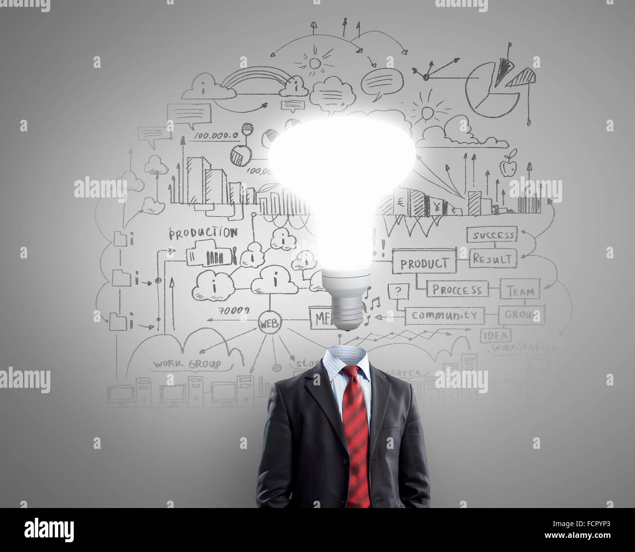 Idea concept with businessman and light bulb instead of his head Stock ...