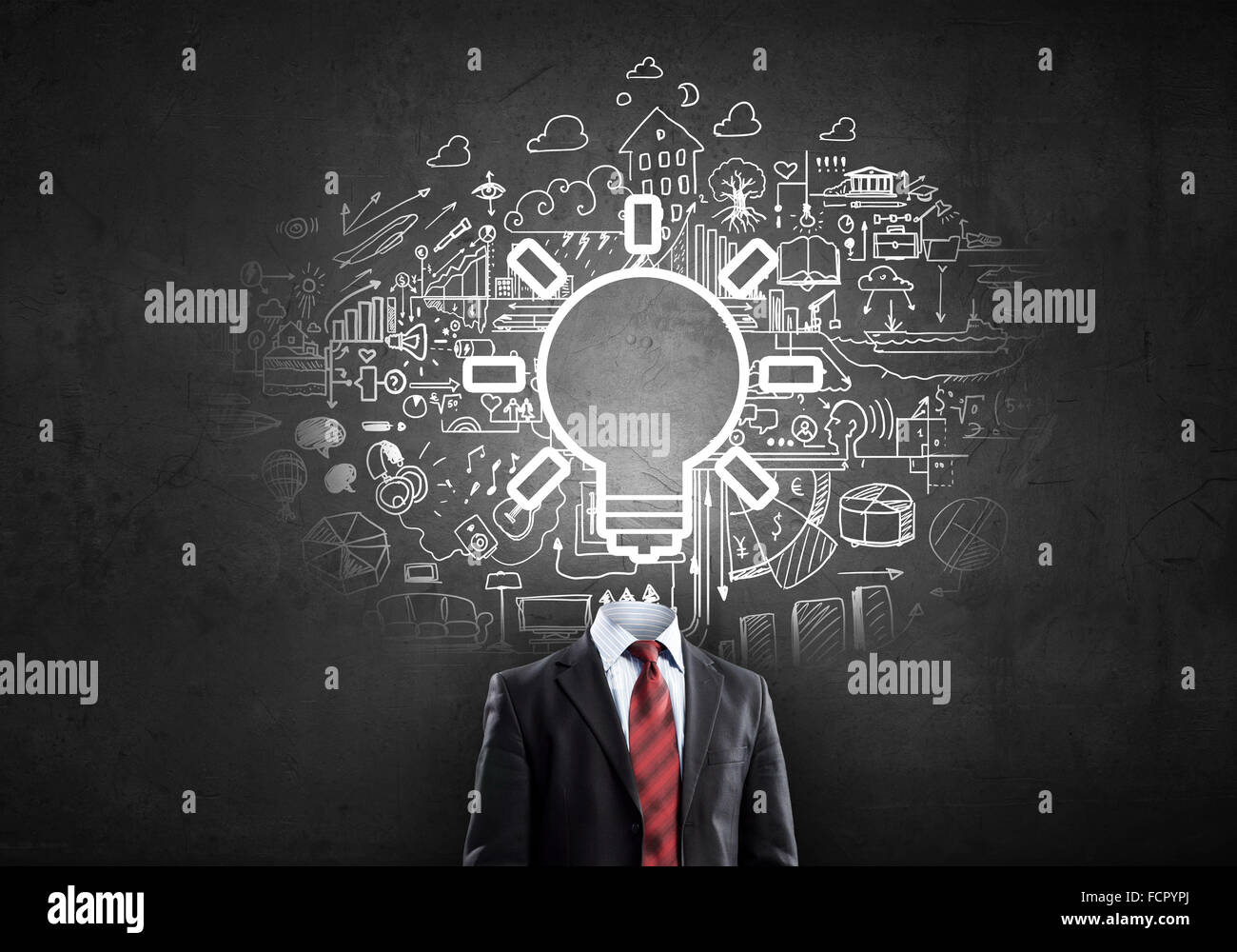 Idea concept with businessman and light bulb instead of his head Stock ...