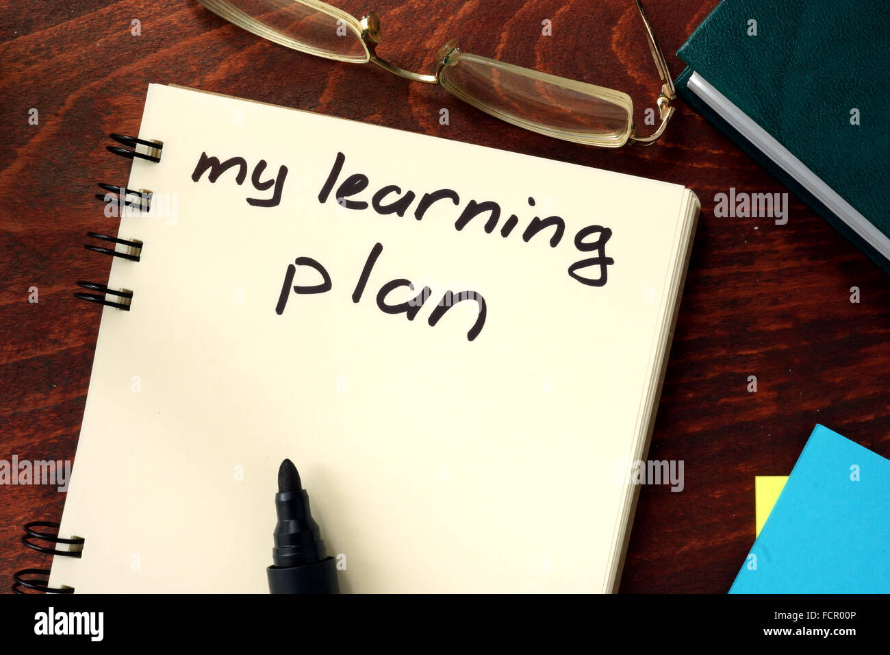Words my learning plan written in the notepad. Stock Photo