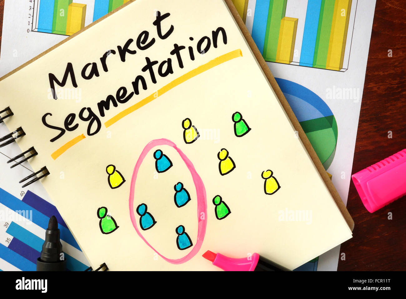 Notepad with market segmentation. Selected segment of customers concept. Stock Photo