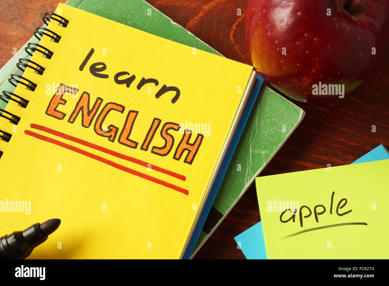 Notebook with  learn English sign. Education concept. Stock Photo