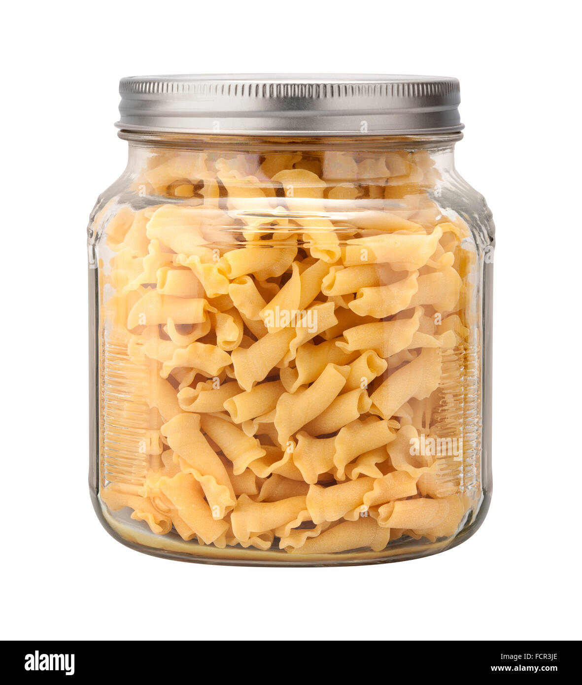 Campanelle Pasta in a Glass Jar Stock Photo