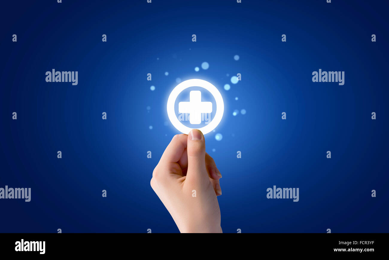 Hand pressing plus sign hi-res stock photography and images - Alamy