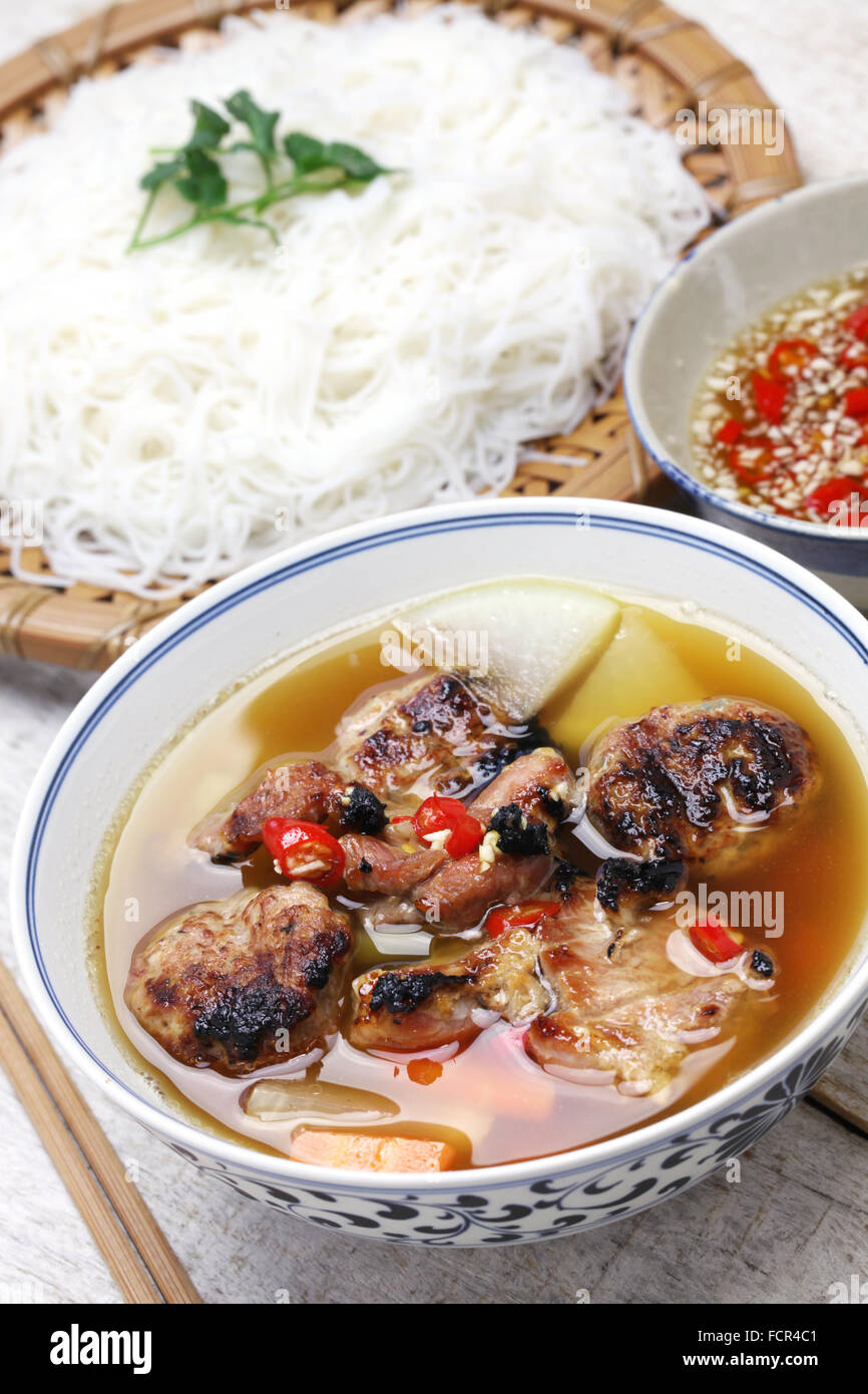 bun cha, grilled pork rice noodles and herbs, vietnamese cuisine Stock