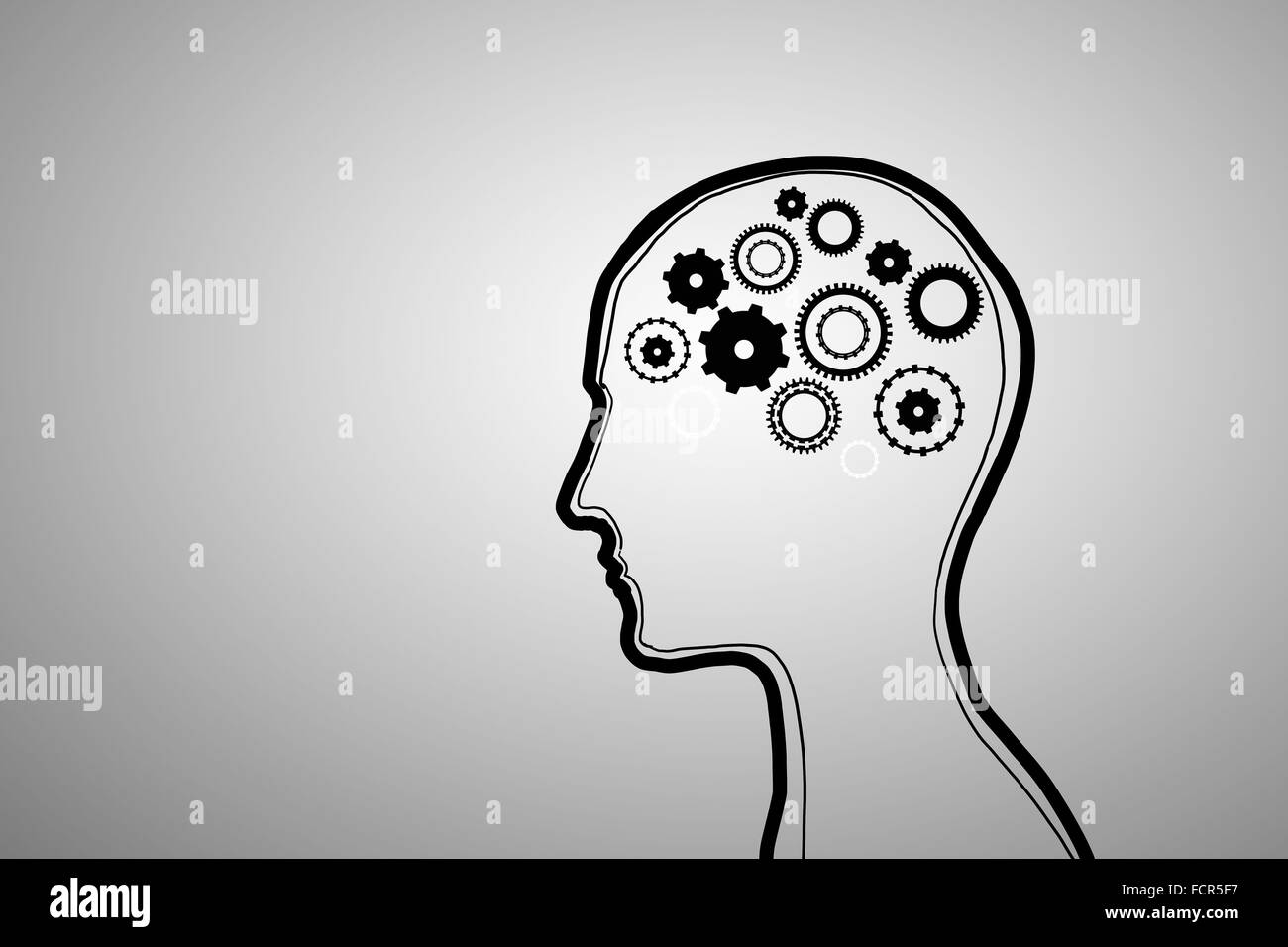 Silhouette of human head with gears instead of brain Stock Photo