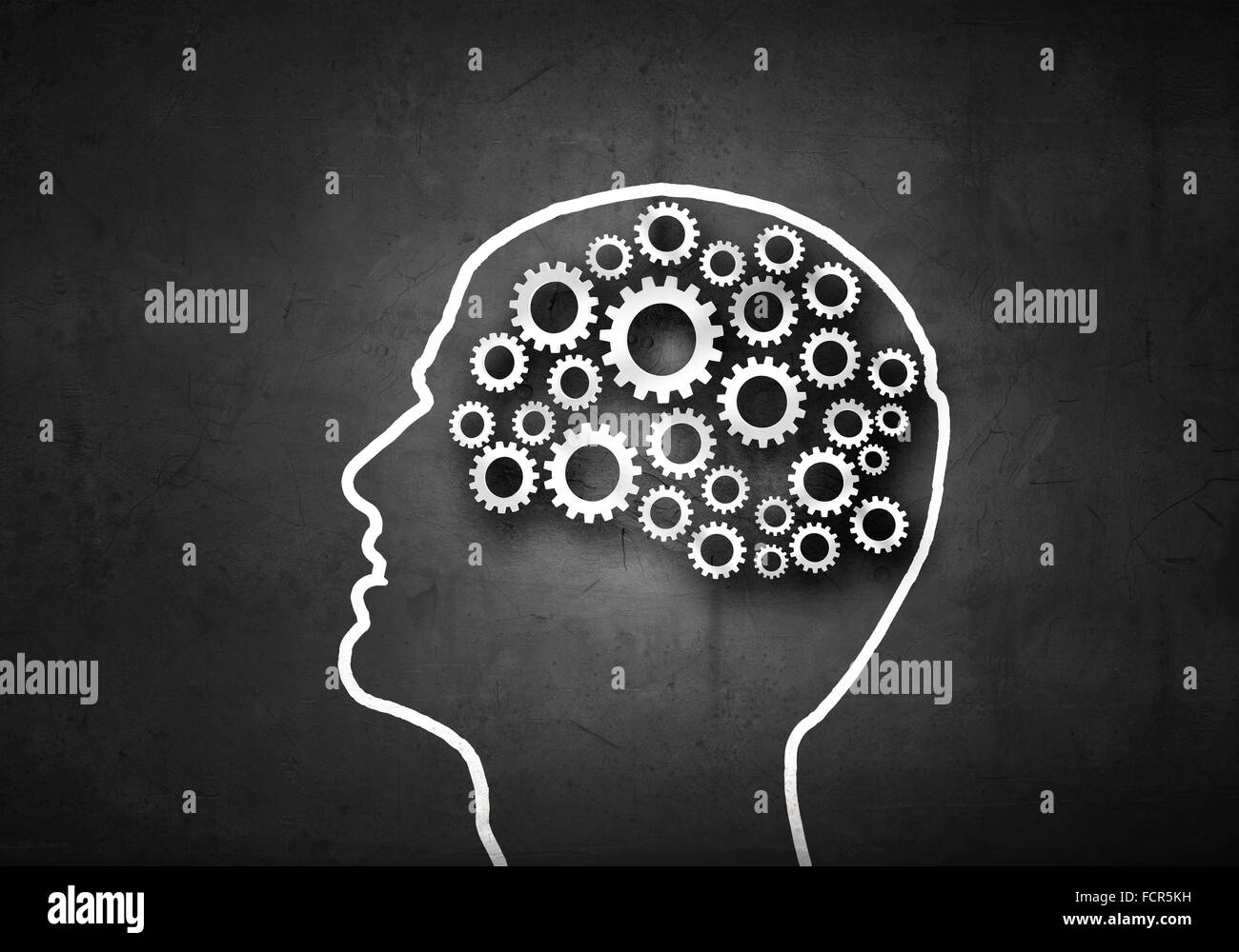 Silhouette of human head with gears instead of brain Stock Photo - Alamy