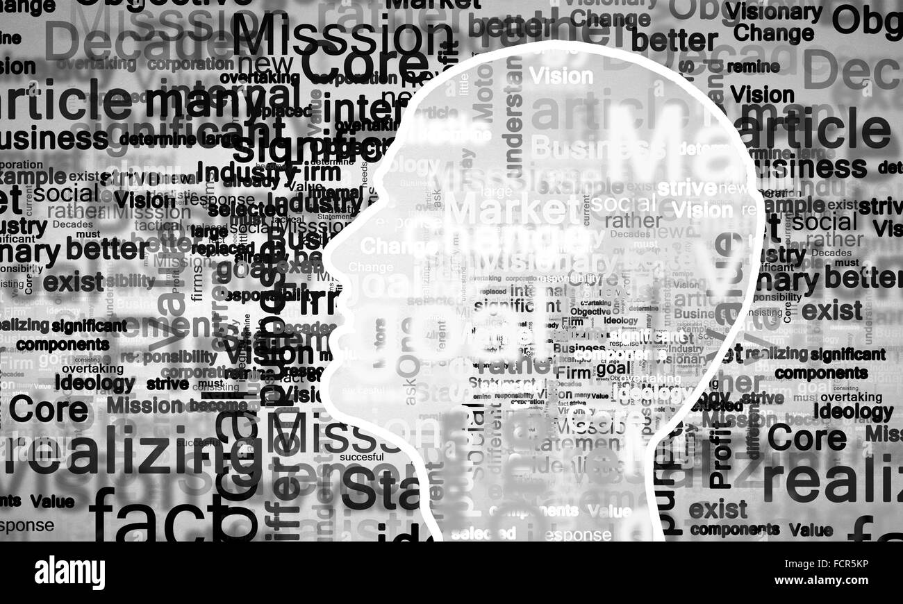 Silhouette of human head with business ideas instead of brain Stock Photo