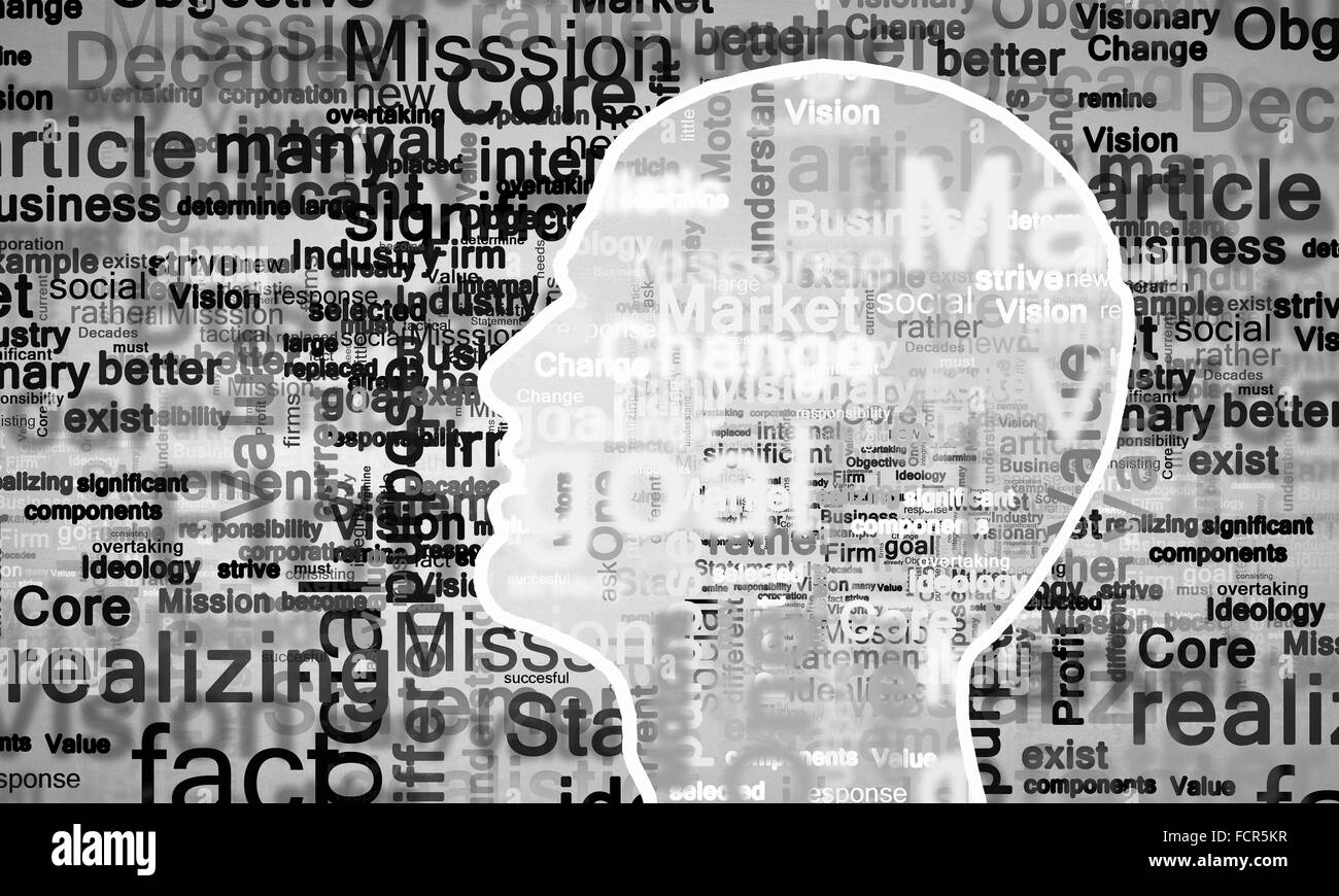 Silhouette of human head with business ideas instead of brain Stock Photo