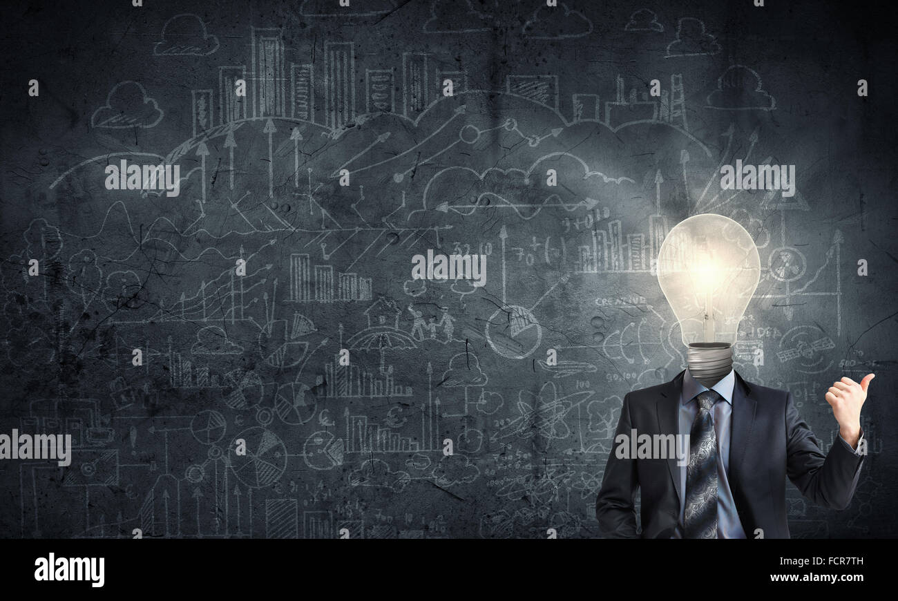 Idea concept with businessman and light bulb instead of his head Stock ...