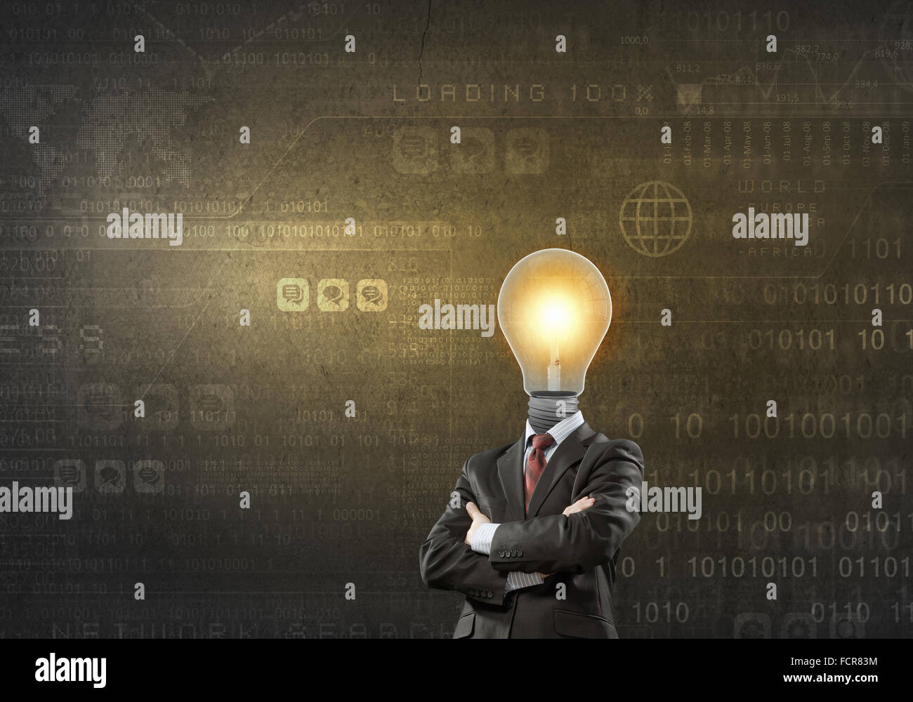 Idea concept with businessman and light bulb instead of his head Stock ...
