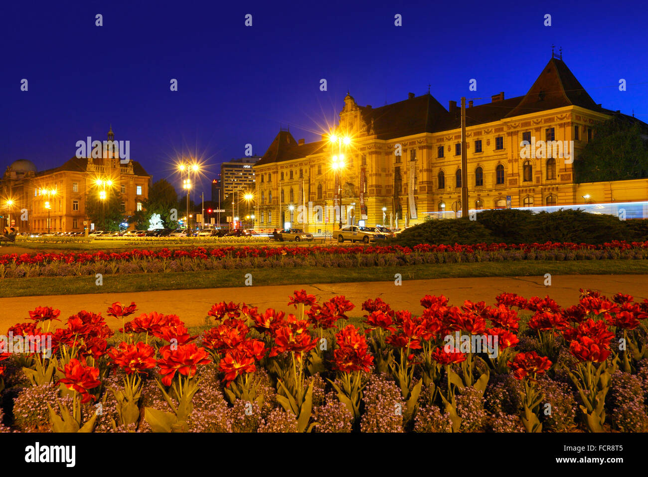 Zagreb night. Art And Craft museum on the right Stock Photo