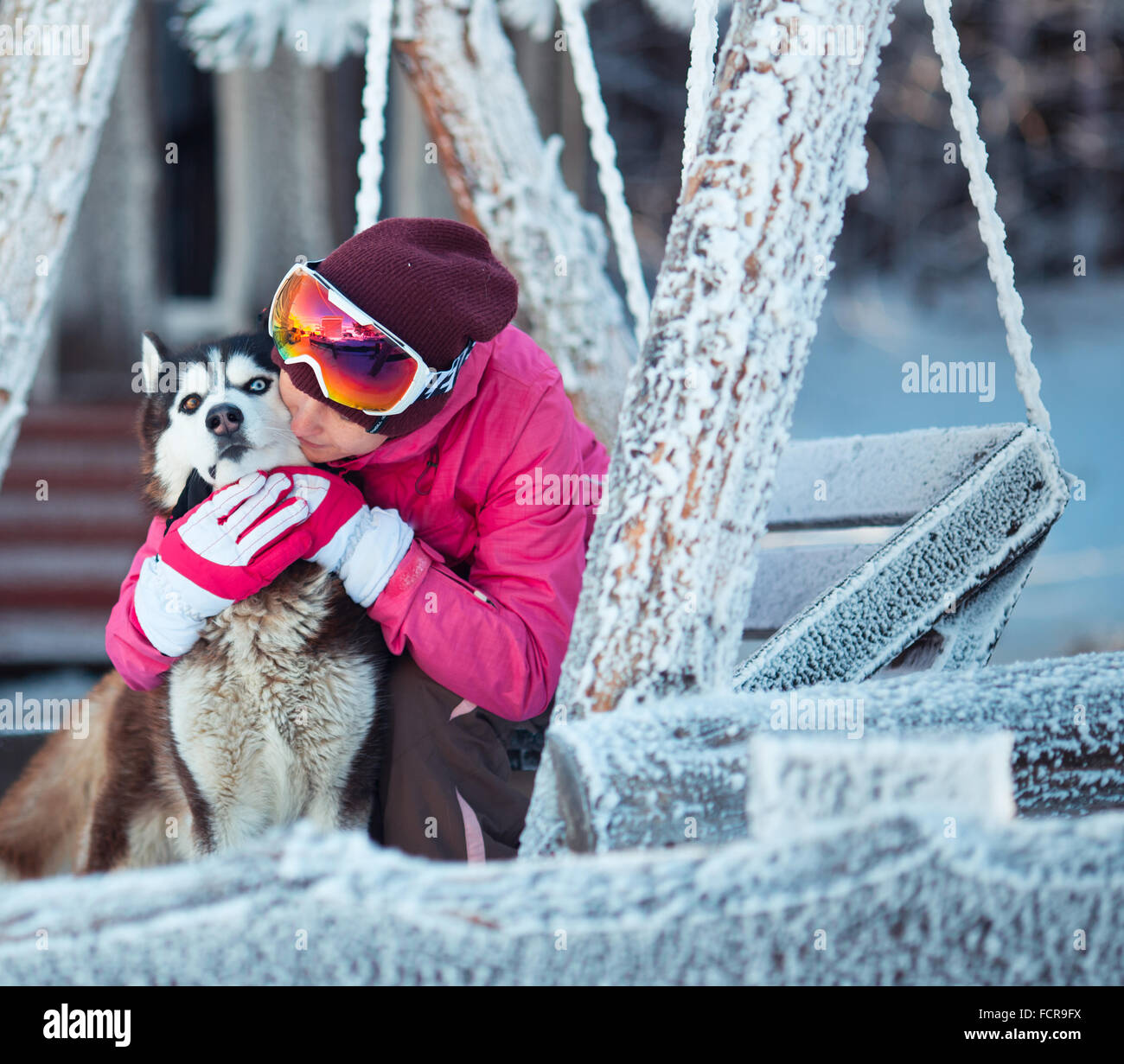 Portrait of a pretty young woman with her pet dog Stock Photo - Alamy