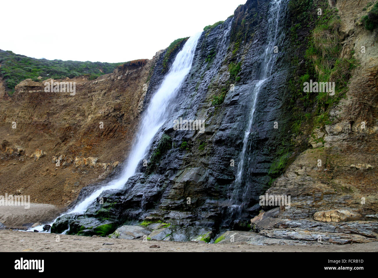 Alamere Falls waterfall on the beach in Point Reyes National Seashore in Marin County, California Stock Photo