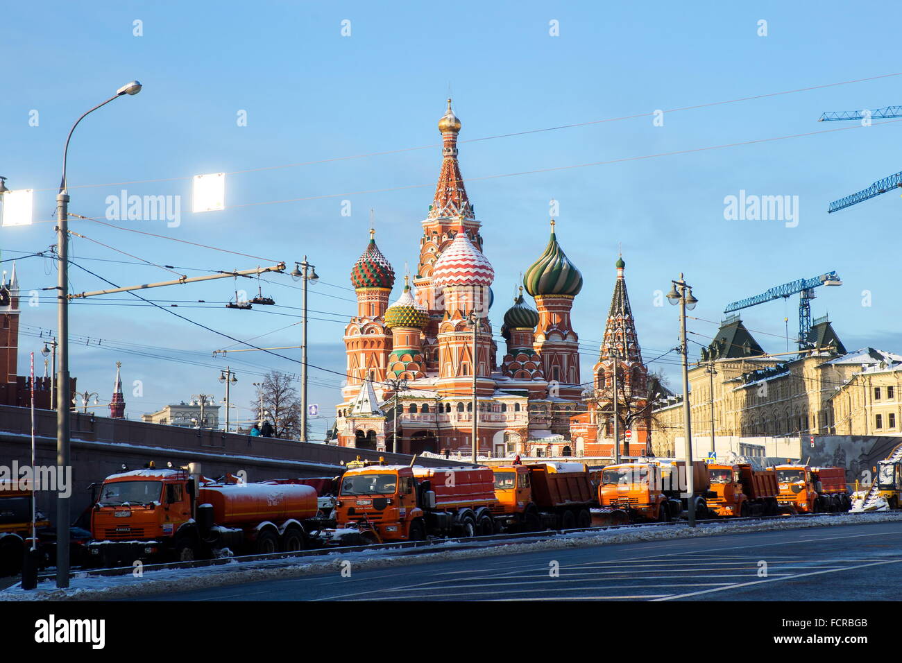Moscow. 24th Jan, 2016. Snow-cleaning trucks stand by Red Square in Moscow, Russia, on Jan. 24, 2016. © Xinhua/Alamy Live News Stock Photo