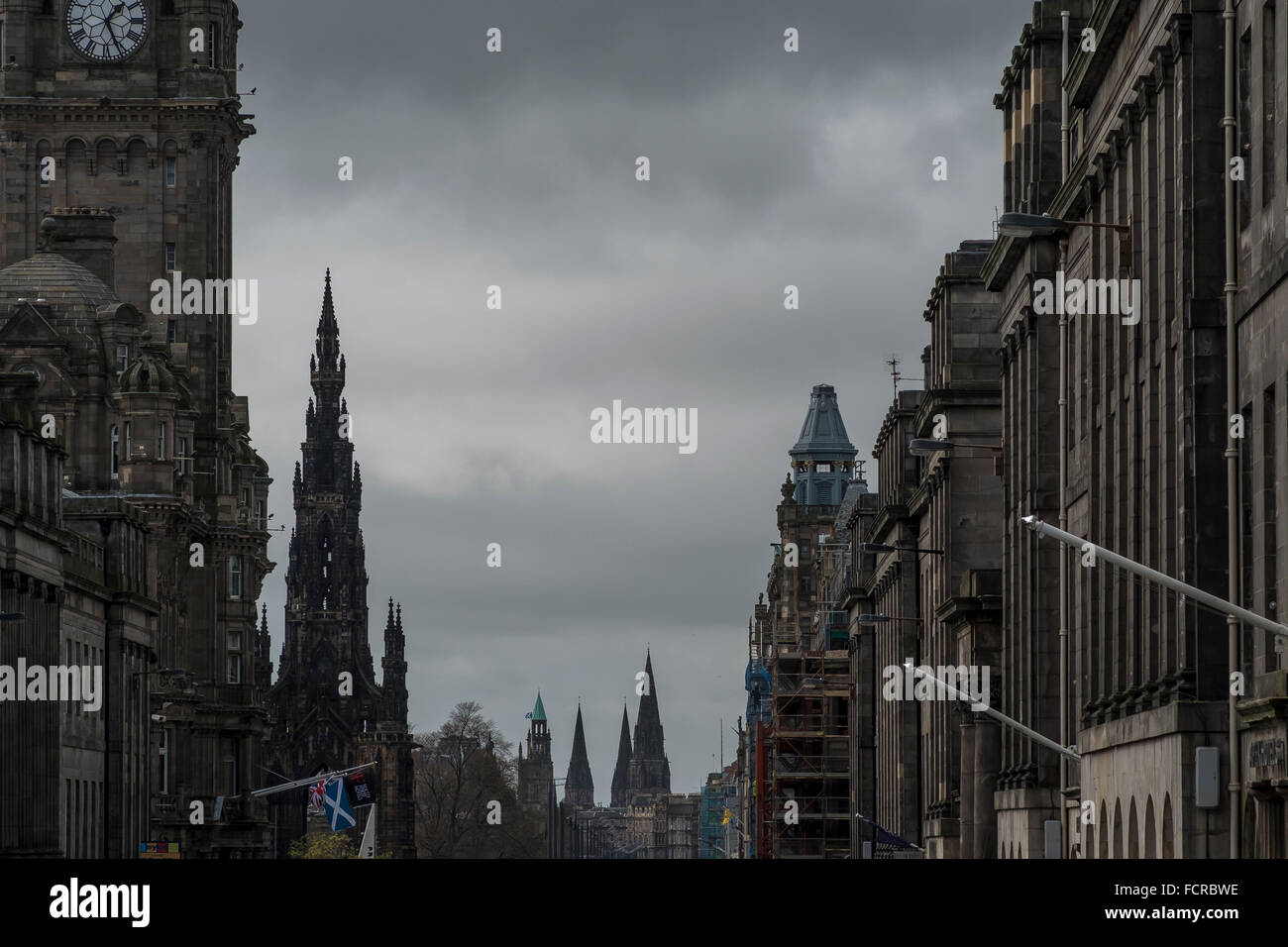 Steeple, City of Edinburgh, monument, Edinburgh, Firth of Forth, Grand Railway, UK, Hotel, UK, travel, Stock Photo