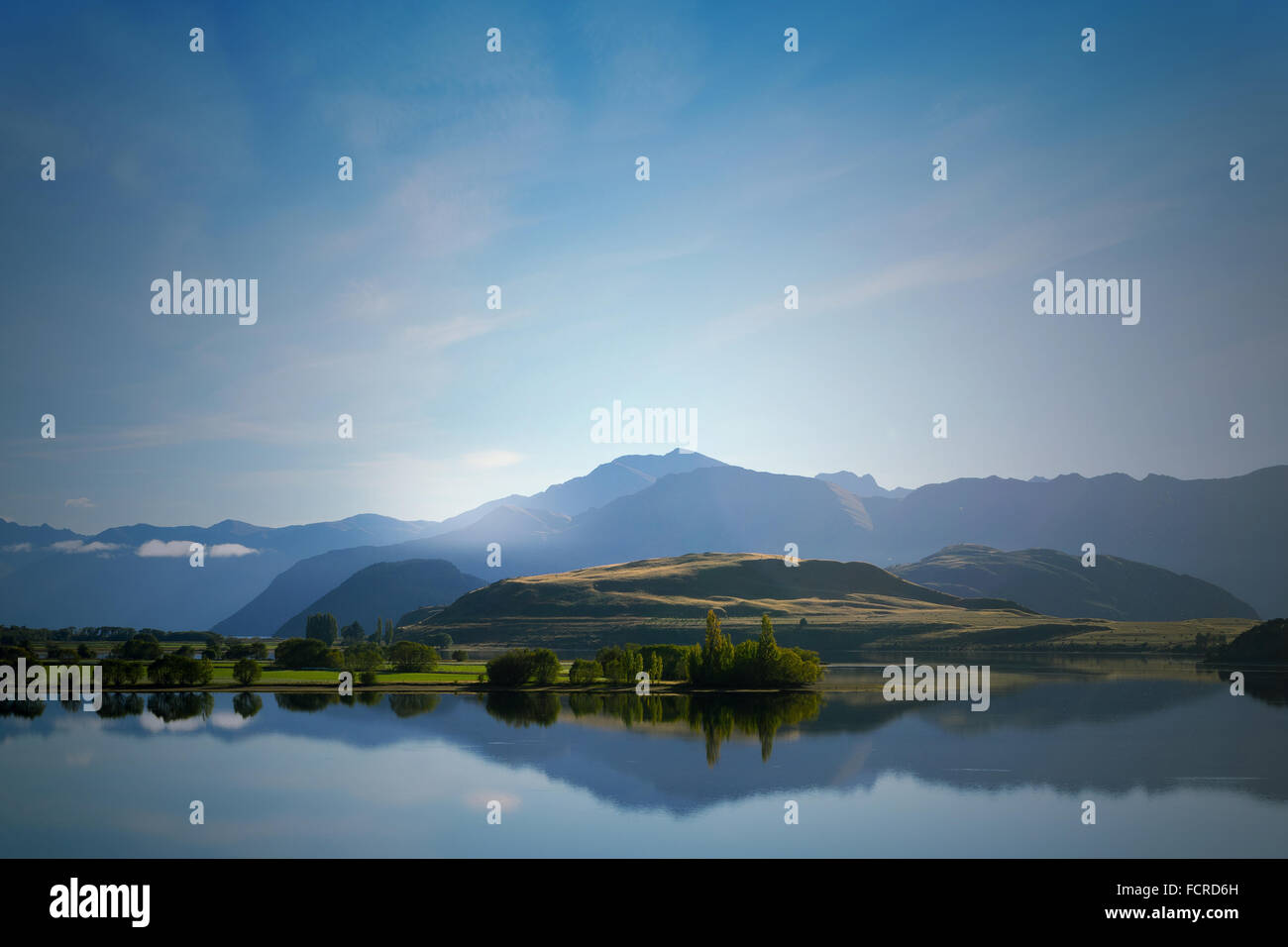 Beautiful natural landscape of mountain lake and field Stock Photo - Alamy