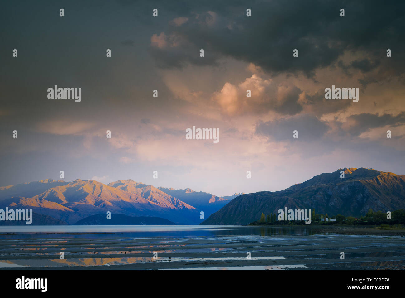 Beautiful natural landscape of mountain lake and field Stock Photo - Alamy