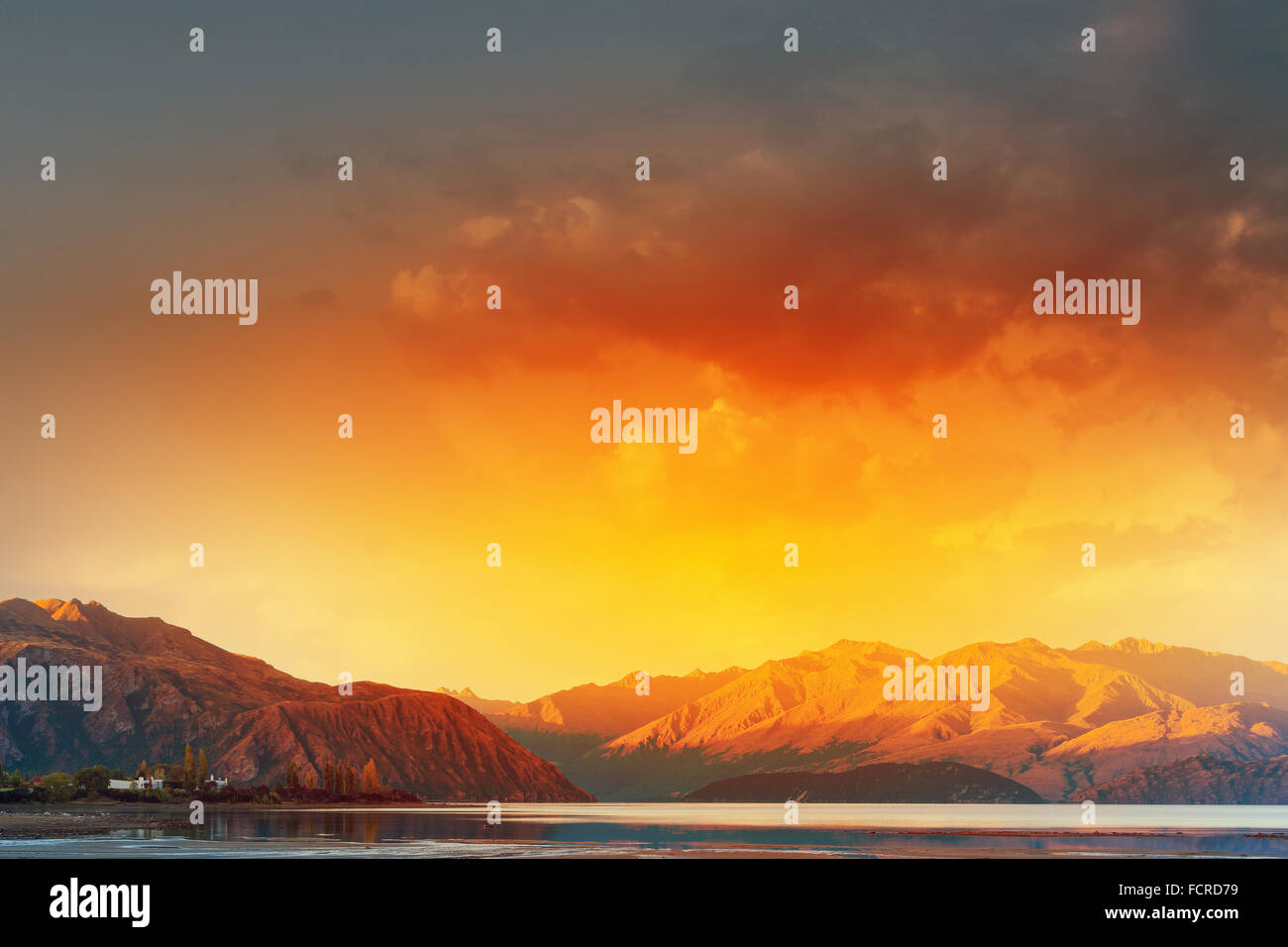 Beautiful natural landscape of mountain lake and field Stock Photo - Alamy