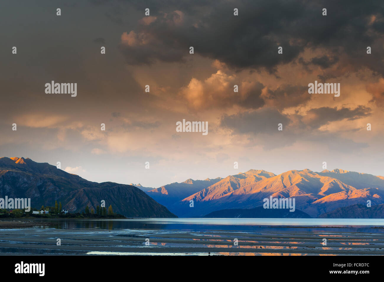 Beautiful natural landscape of mountain lake and field Stock Photo - Alamy