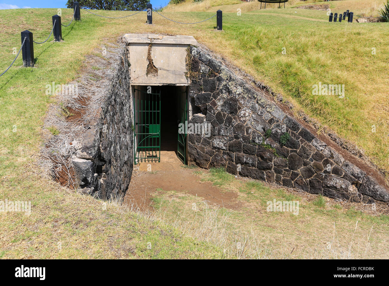 Tunnel entrance to North Battery facilities at  North Head, Hauraki Gulf Maritime Park at Devonport, Auckland, New Zealand. Stock Photo