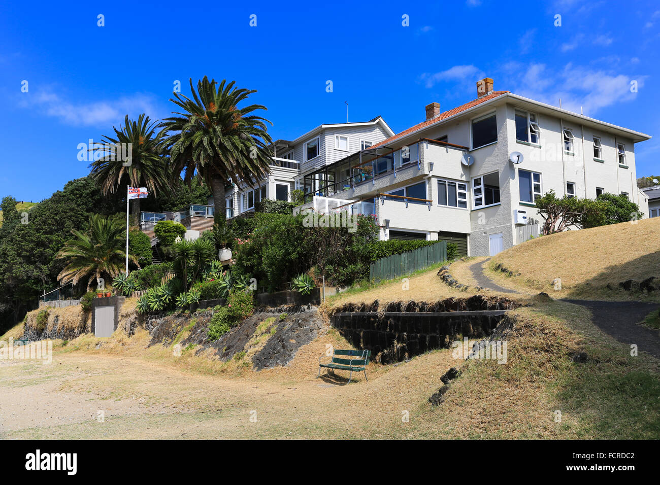 Waterfront house at foot of Macky Avenue and just north of the North Head promontory, Devonport, Auckland, New Zealand. Stock Photo