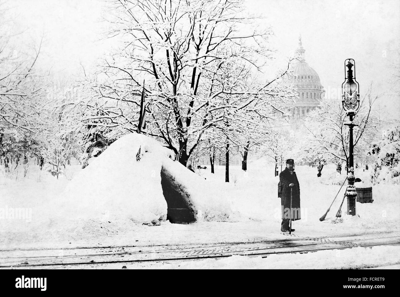Great Blizzard of 1888. Washington DC during the Great Blizzard of March 1888 Stock Photo