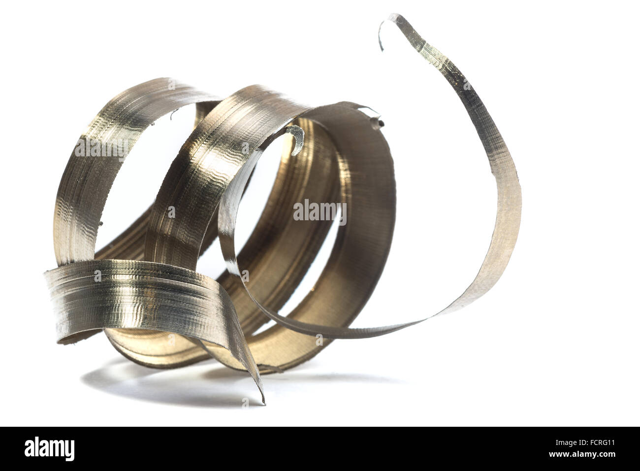 metal spiral shavings from the lathe tool Stock Photo