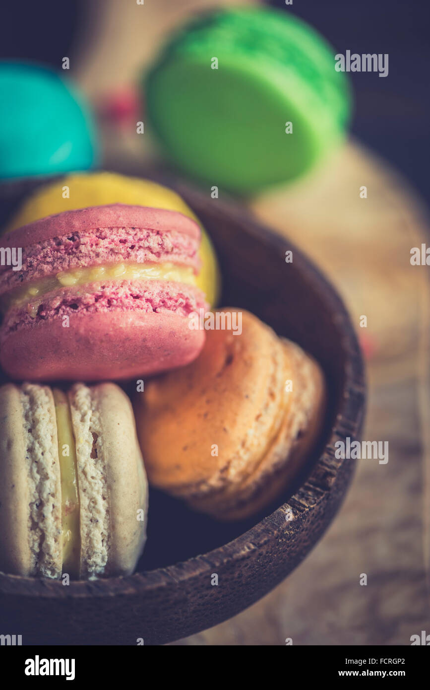 Colorful sweet macaroons cookies,selective focus Stock Photo