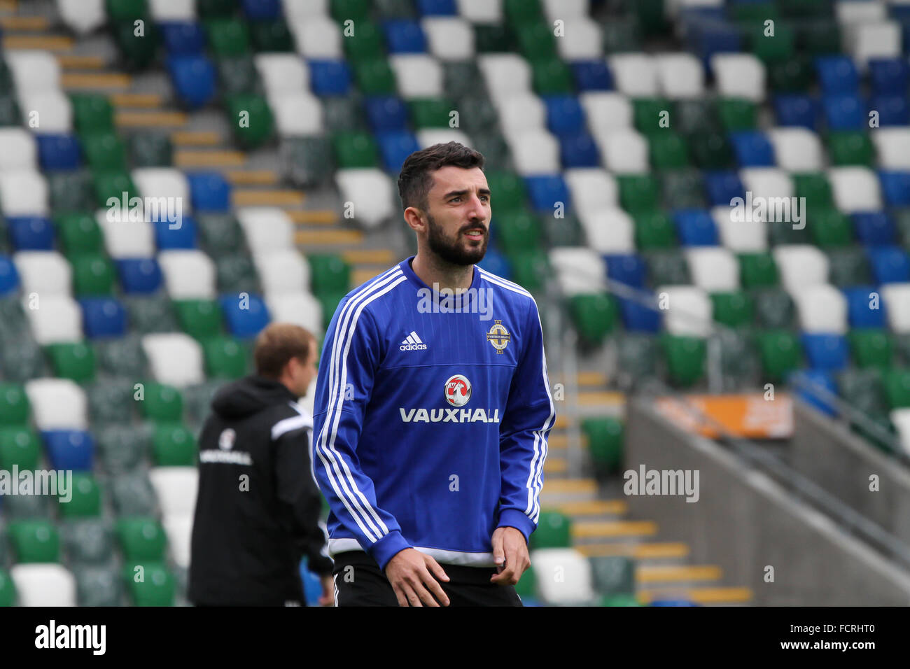 Northern Ireland international Conor McLaughlin taking part in a Northern Ireland training session (September 2015) Stock Photo