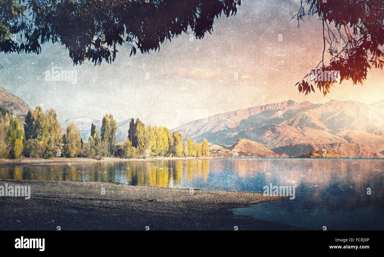 Natural beautiful landscape of mountain lake and forest Stock Photo - Alamy