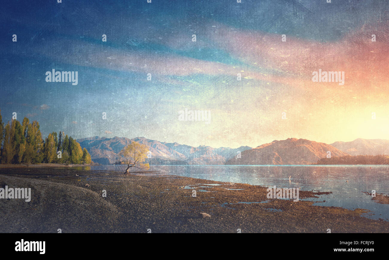 Natural beautiful landscape of mountain lake and forest Stock Photo - Alamy