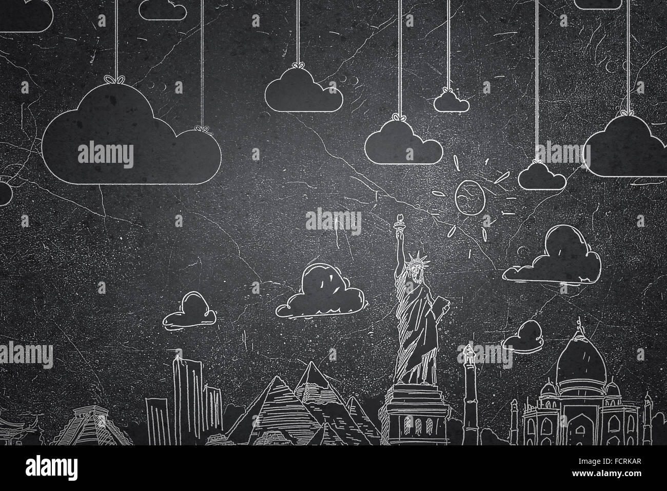 Businessman hand drawing dream travel around the world Stock Photo