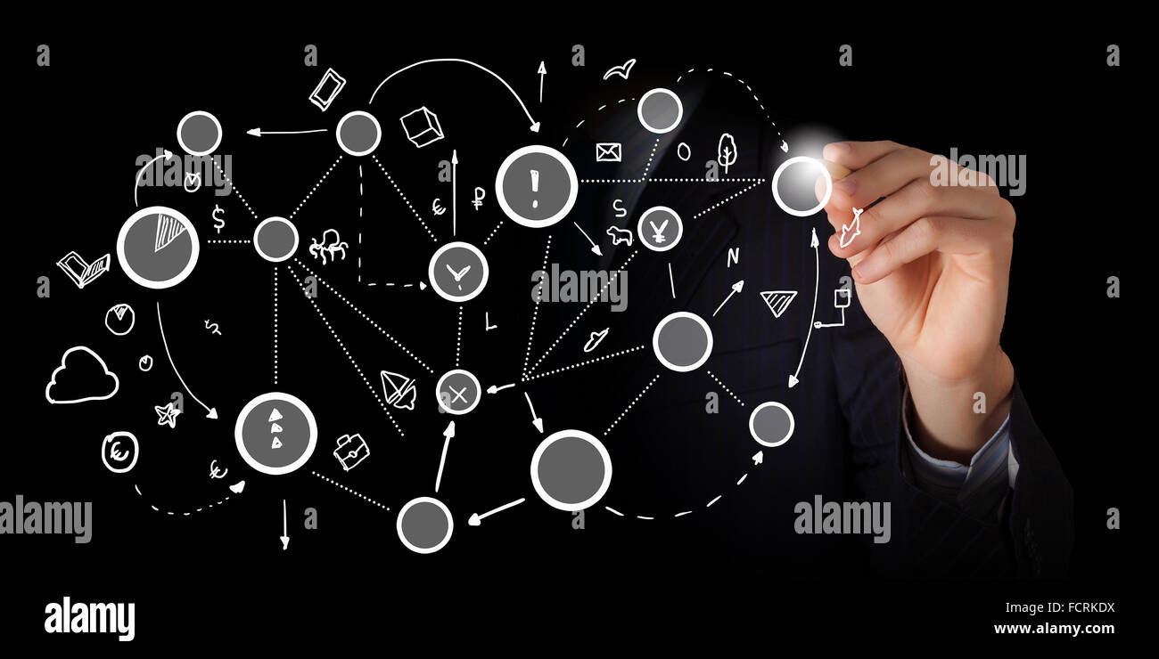 Human hand drawing connection lines of network concept Stock Photo Alamy