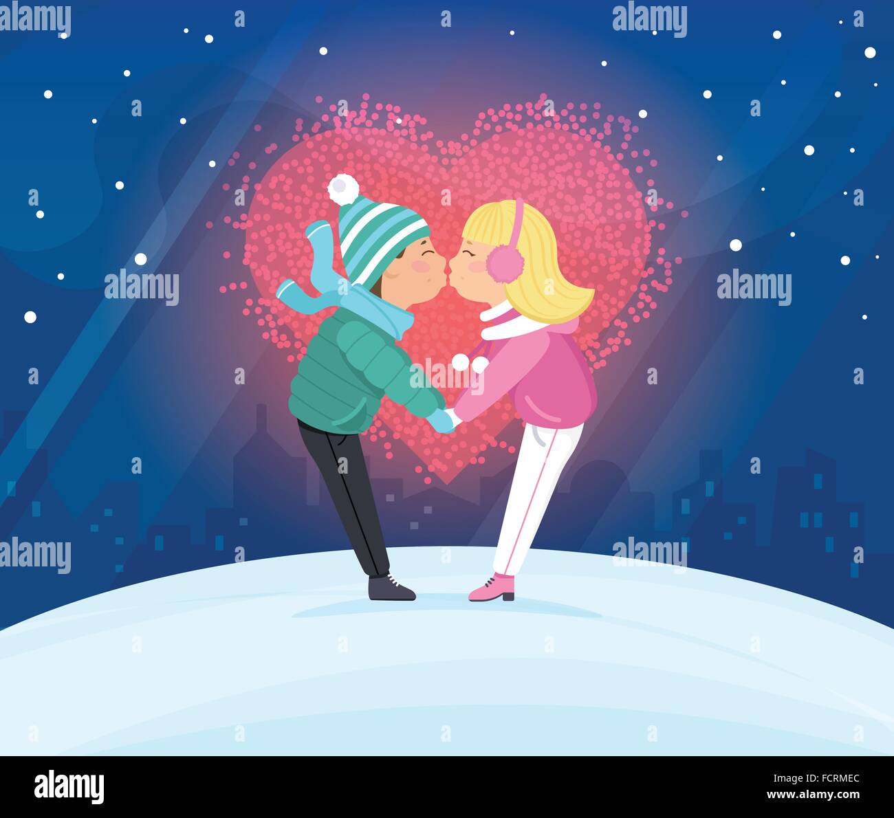 Boy girl kissing red heart Stock Vector Images - Alamy