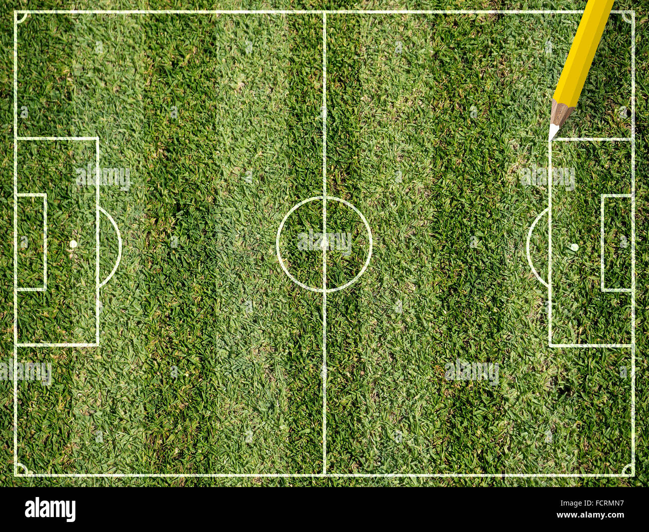 Footbal green field and pencil drawing lines Stock Photo Alamy