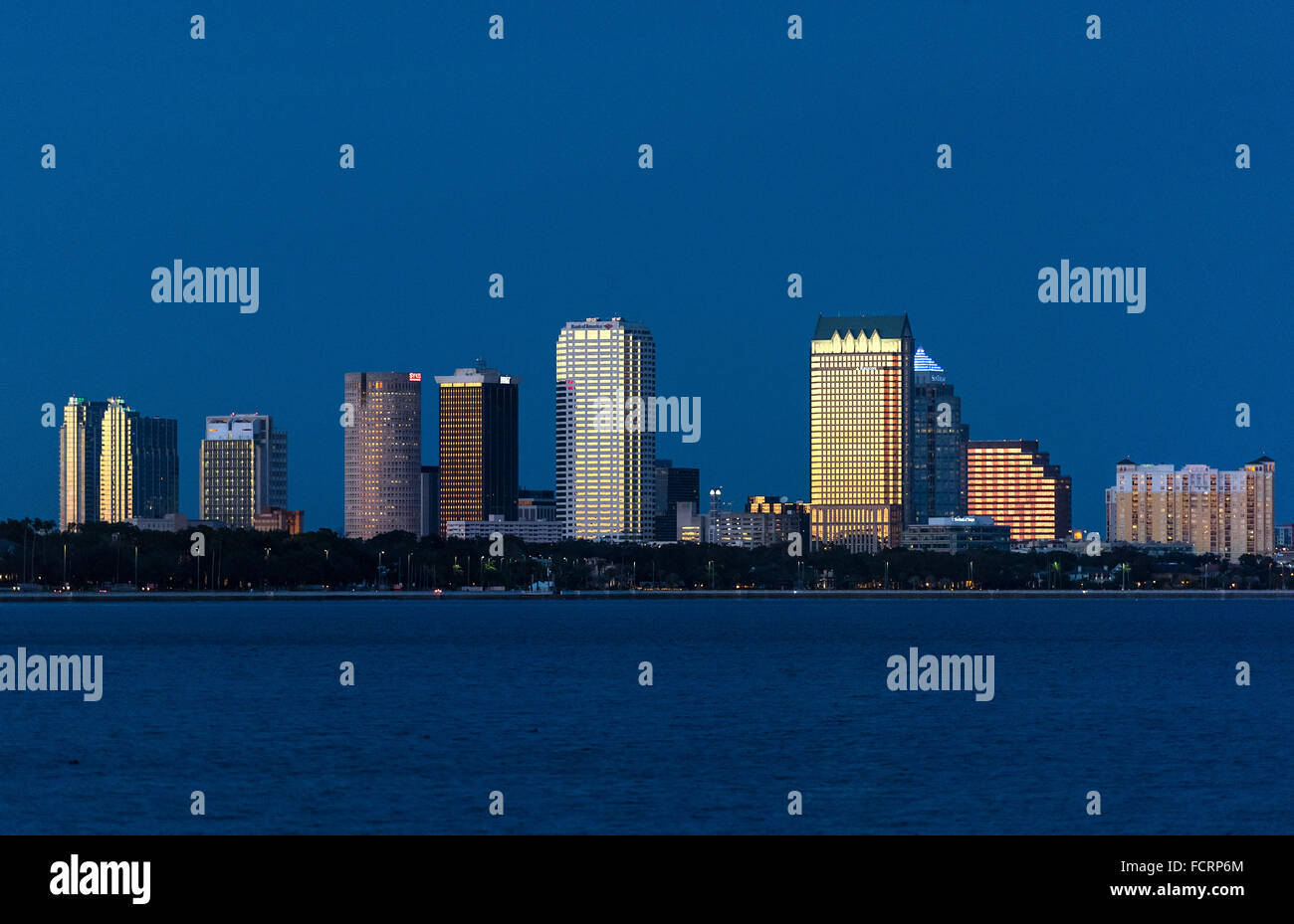 Tampa skyline across Hillsborough Bay, Tampa, Florida, USA Stock Photo