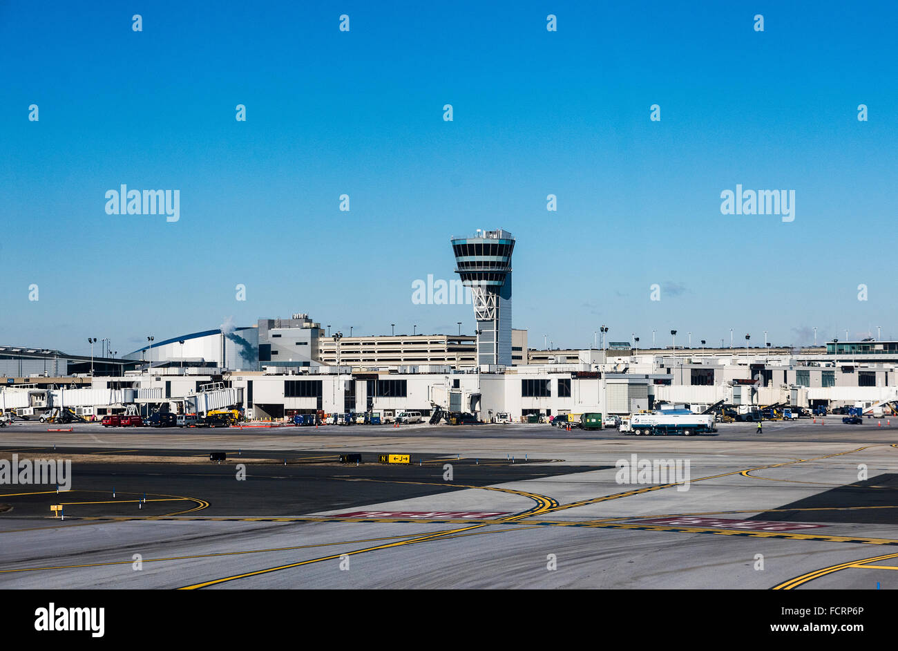 Terminal and control tower at Philadelphia airport, Pennsylvania, USA Stock Photo