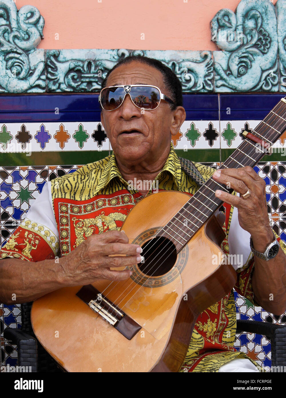 Guitar player at Ambos Mundos Hotel, Habana Vieja (Old Havana), Cuba Stock Photo