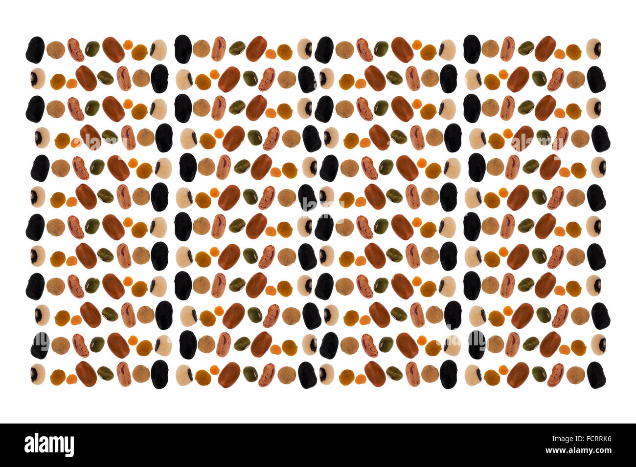 Beans, pulses and lentils. Healthy food pattern, background. Isolated on white. Stock Photo
