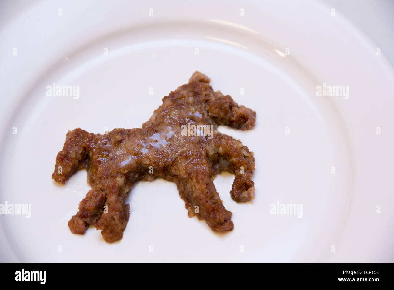 A burger cut into the shape of a horse. Stock Photo