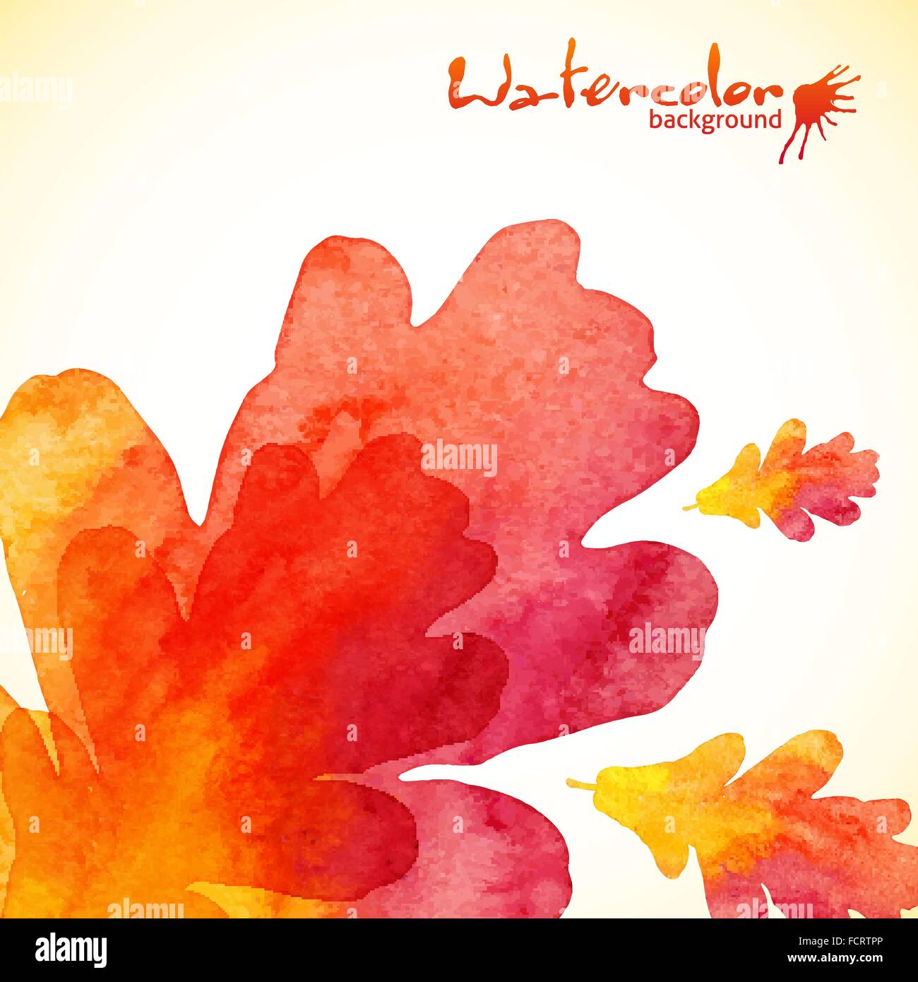 Orange watercolor painted oak leaves background Stock Vector Image ...