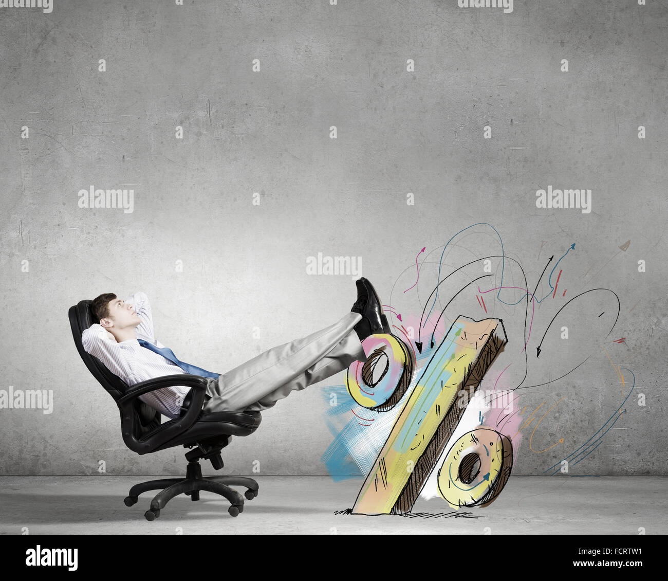 Confident businessman sitting on chair with legs up Stock Photo - Alamy