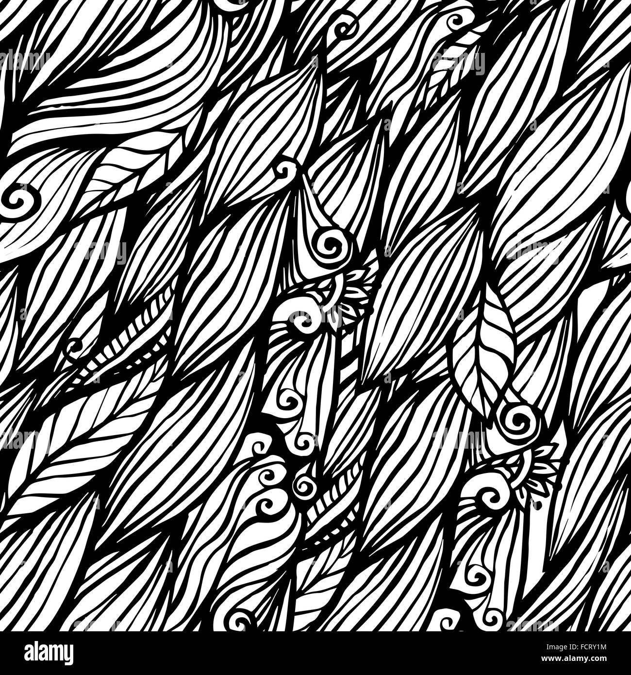 Black and white doodle ink hair waves seamless pattern Stock Vector ...