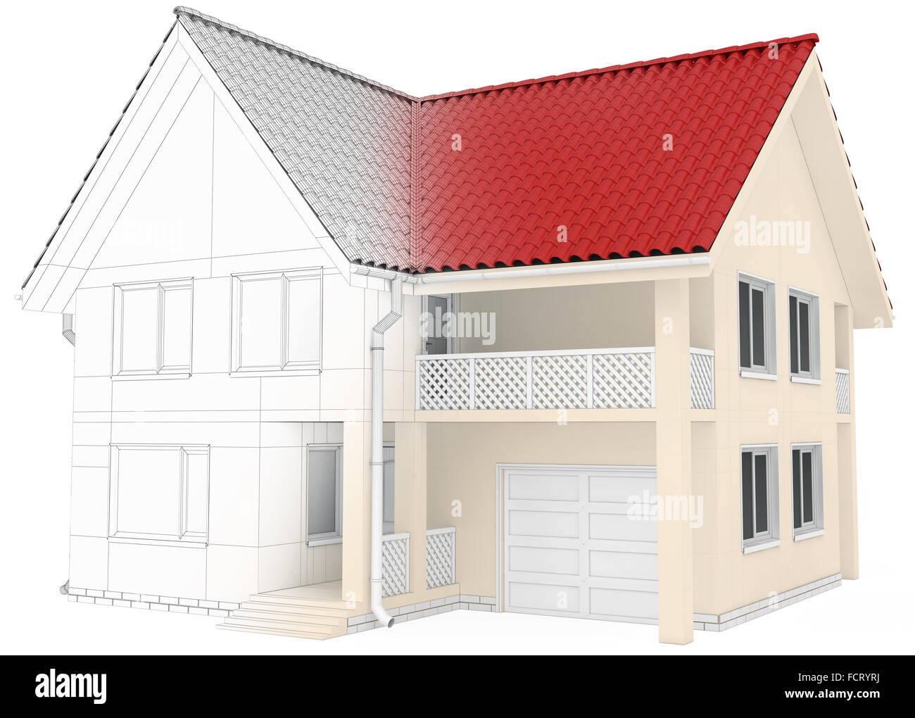 house wireframe, architectural drawing and visualization Stock Photo
