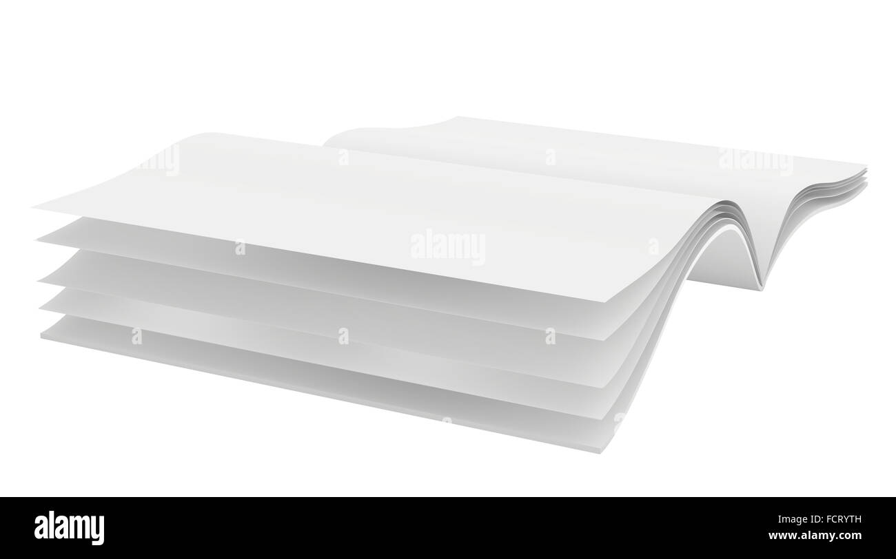 Blank open magazine with thin sheets of paper. Stock Photo