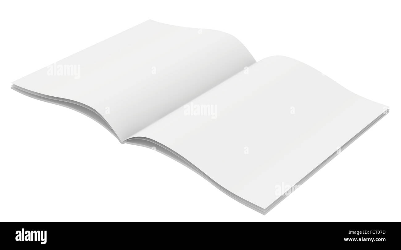 Full open magazine with unfolded sheets of paper. Stock Photo