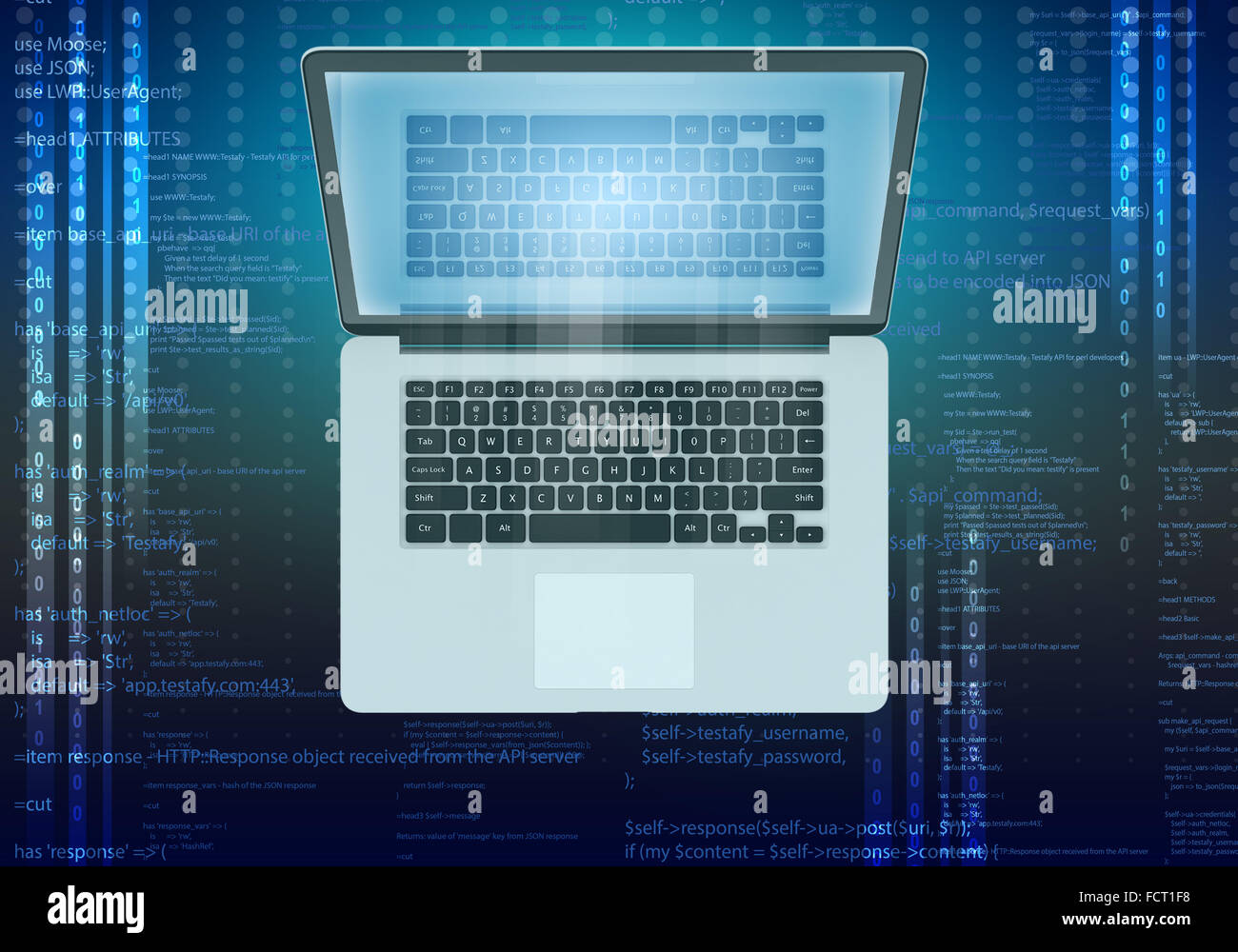 laptop with reflection in the screen and computer code Stock Photo - Alamy