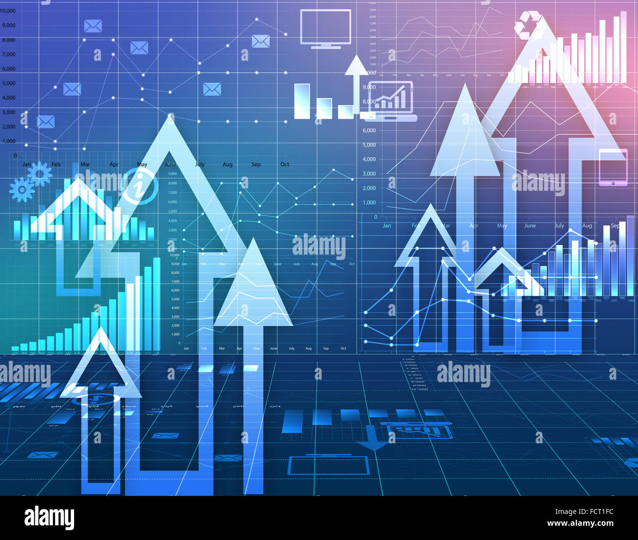 abstract background with charts and information icons. Stock Photo